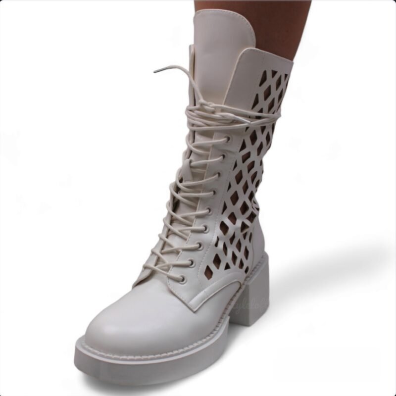 Lattice Luxe White Combat Boots (A 434)