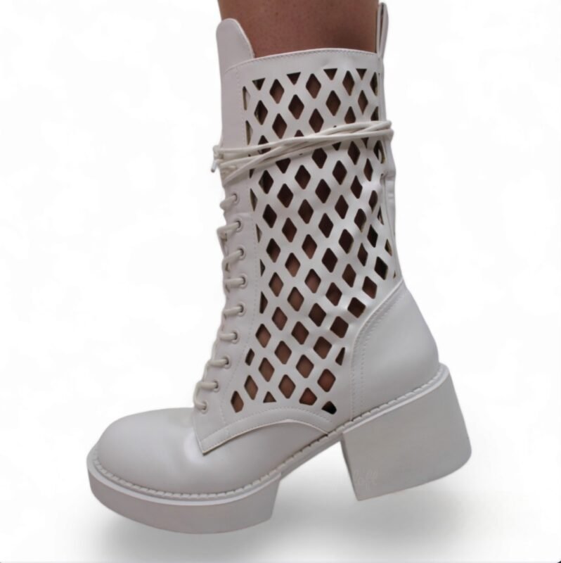 Lattice Luxe White Combat Boots (A 434)